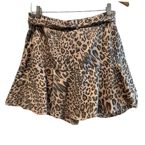 Glam Leopard Print Tie Front Skort With Side Zipper Tan Black Size Medium - Picture 6 of 9